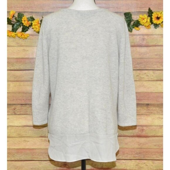 Neiman Marcus Cashmere Collection Neutral Beige Sweater Size L V-Neck Silk Hem - Picture 6 of 9